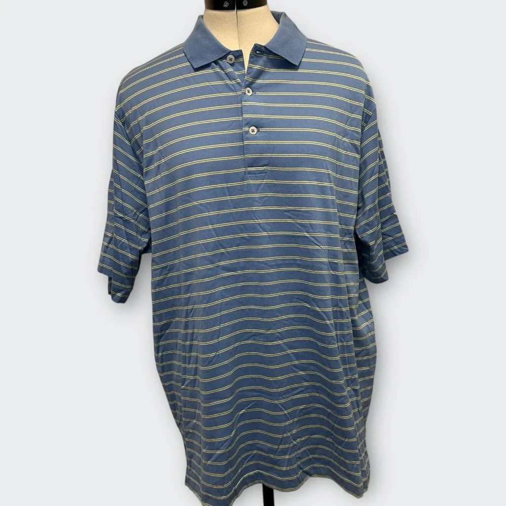 New POLO GOLF Ralph Lauren Men Blue Striped Shirt M | Vintage 90s Resort Preppy